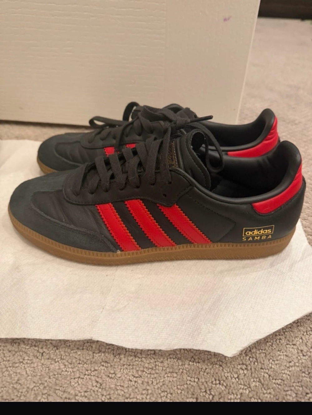 adidas Samba Men’s Sneakers — Black with Red Stripes